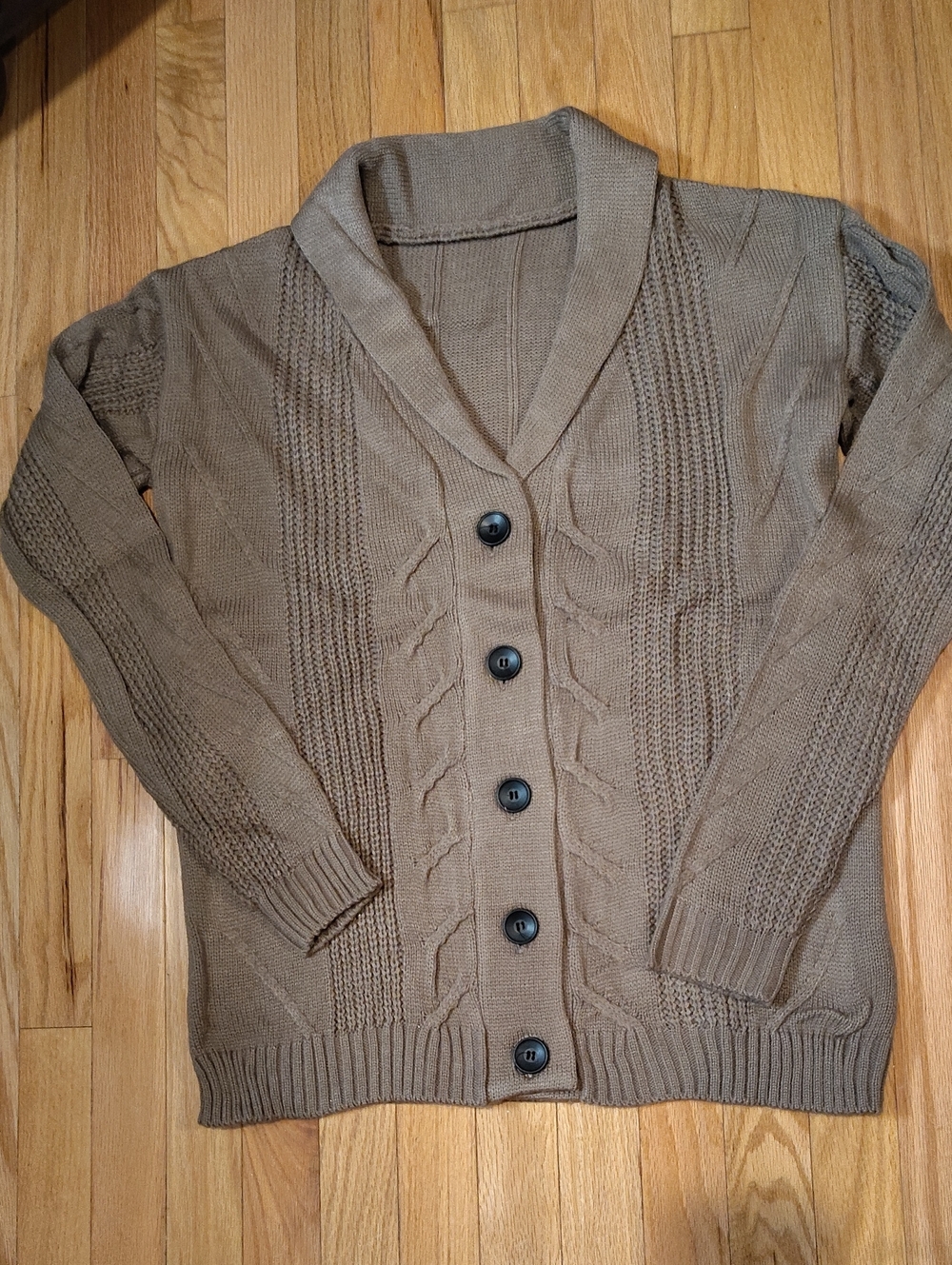 Classic Shawl Collar Cable Knit Sweater Cardigan - Brown
